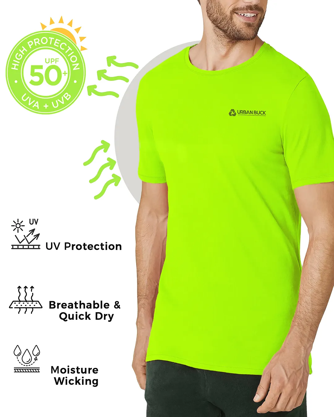 Men's neon half sleeve UV protection shirts - Urban Buck®