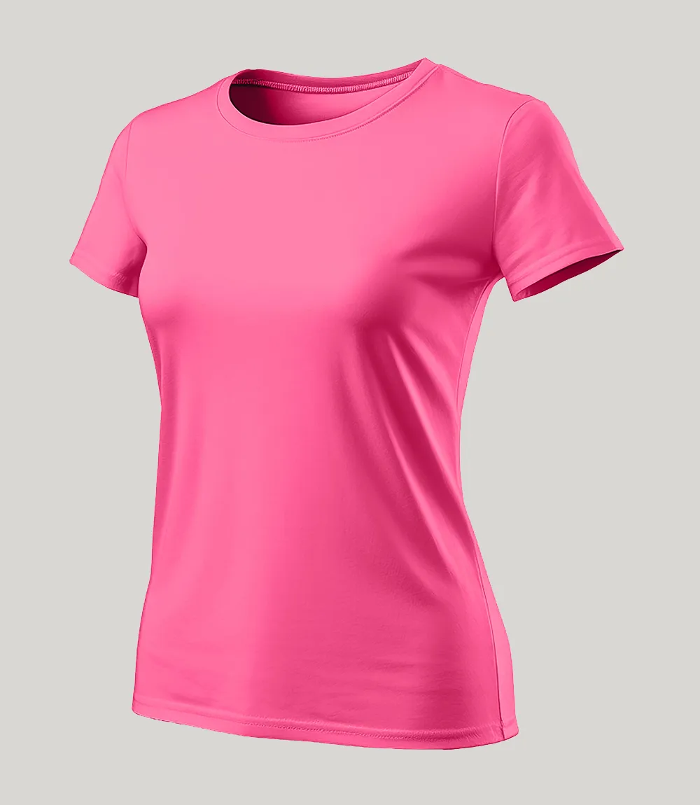 Women-neon-pink-fleece-tshirt-half-sleeve-shirt