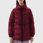 Dalia Recycled Duck Down Hooded Puffer Jacket for Women-Maroon