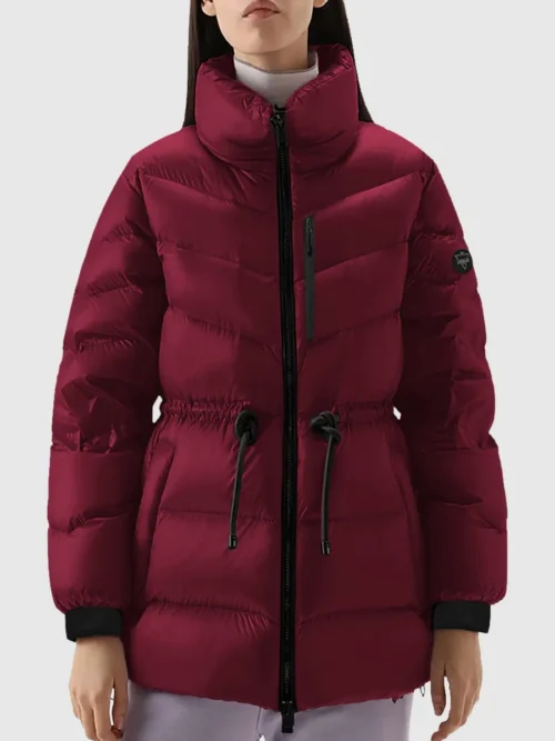 Dalia Recycled Duck Down Hooded Puffer Jacket for Women-Maroon