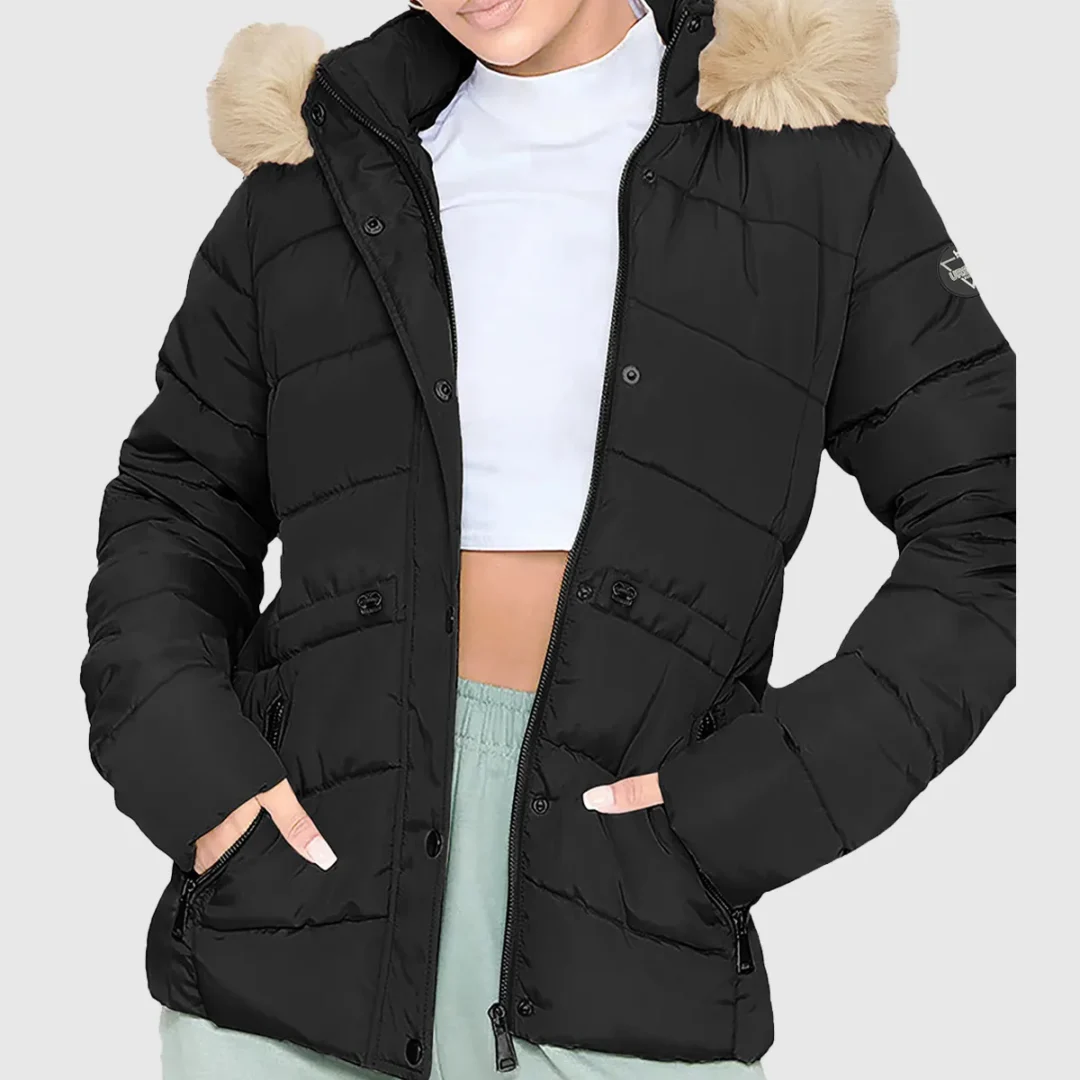 Leona-Faux-Fur-Trim-Hooded-Puffer-Jacket-Black