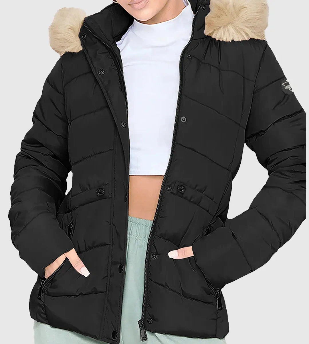 Leona-Faux-Fur-Trim-Hooded-Puffer-Jacket-Black