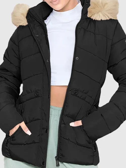 Leona-Faux-Fur-Trim-Hooded-Puffer-Jacket-Black