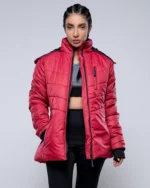 Paola Faux-Fur-Trim Hooded Puffer Jacket-Red