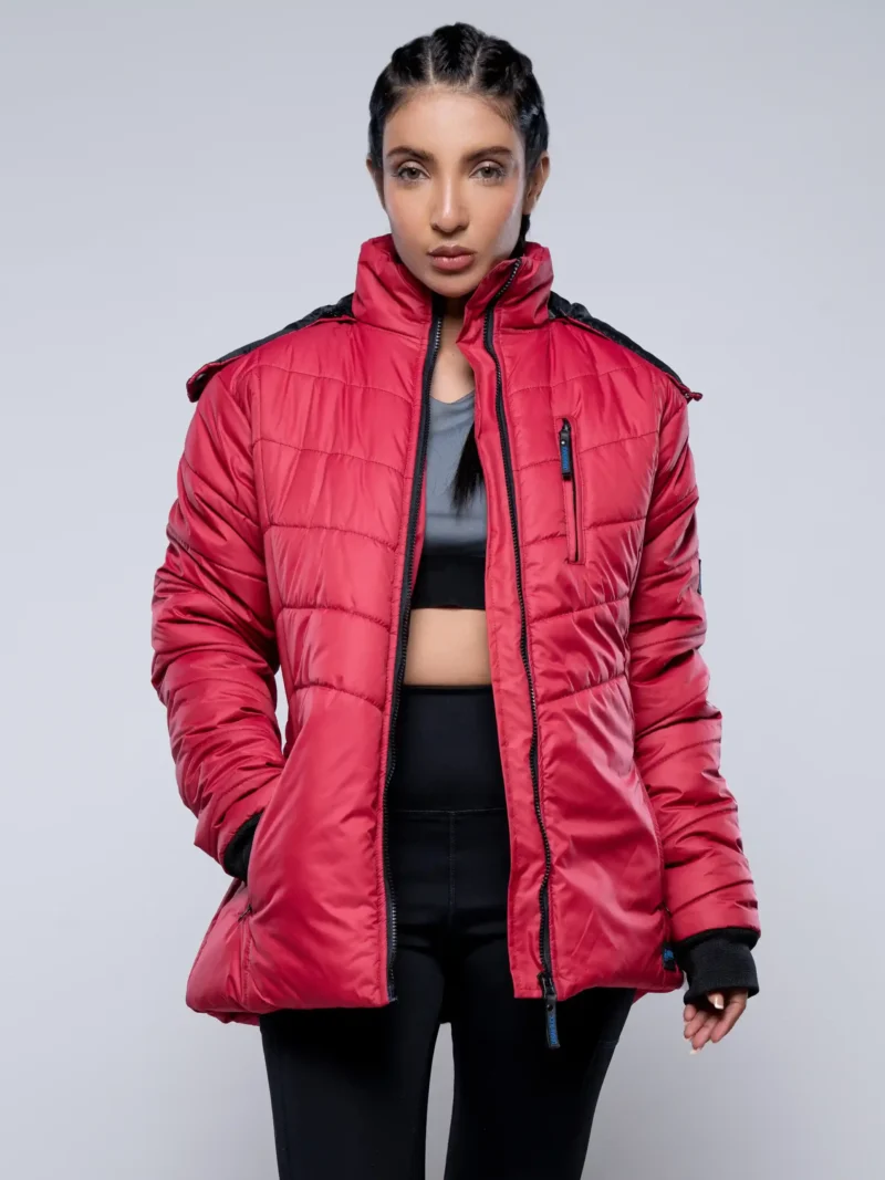 Paola Faux-Fur-Trim Hooded Puffer Jacket-Red