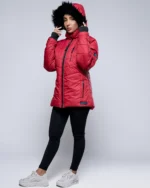 Paola Faux-Fur-Trim Hooded Puffer Jacket-Red