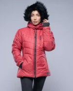 Paola Faux-Fur-Trim Hooded Puffer Jacket-Red