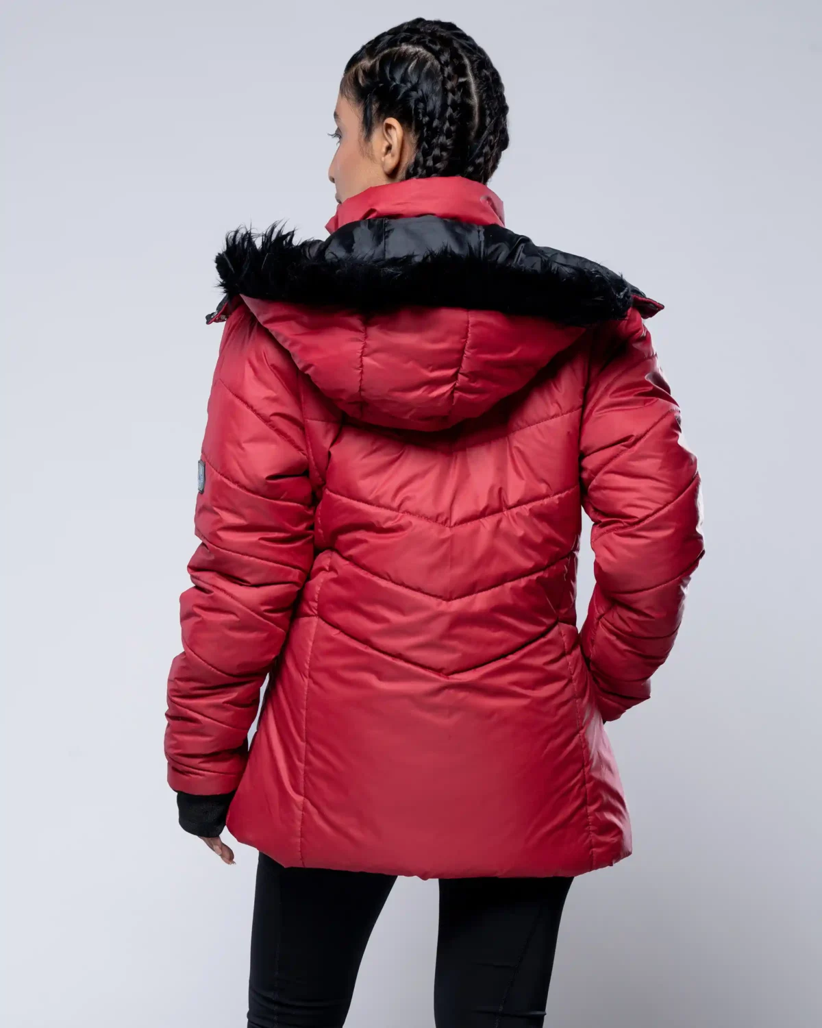 Paola Faux-Fur-Trim Hooded Puffer Jacket-Red