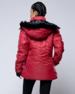 Paola Faux-Fur-Trim Hooded Puffer Jacket-Red