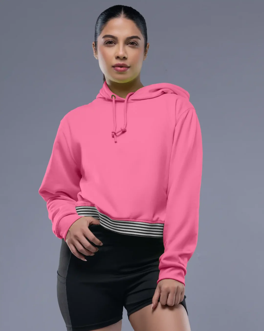 OPRIN Sun Protection Ribbed Crop Hoodie For Women