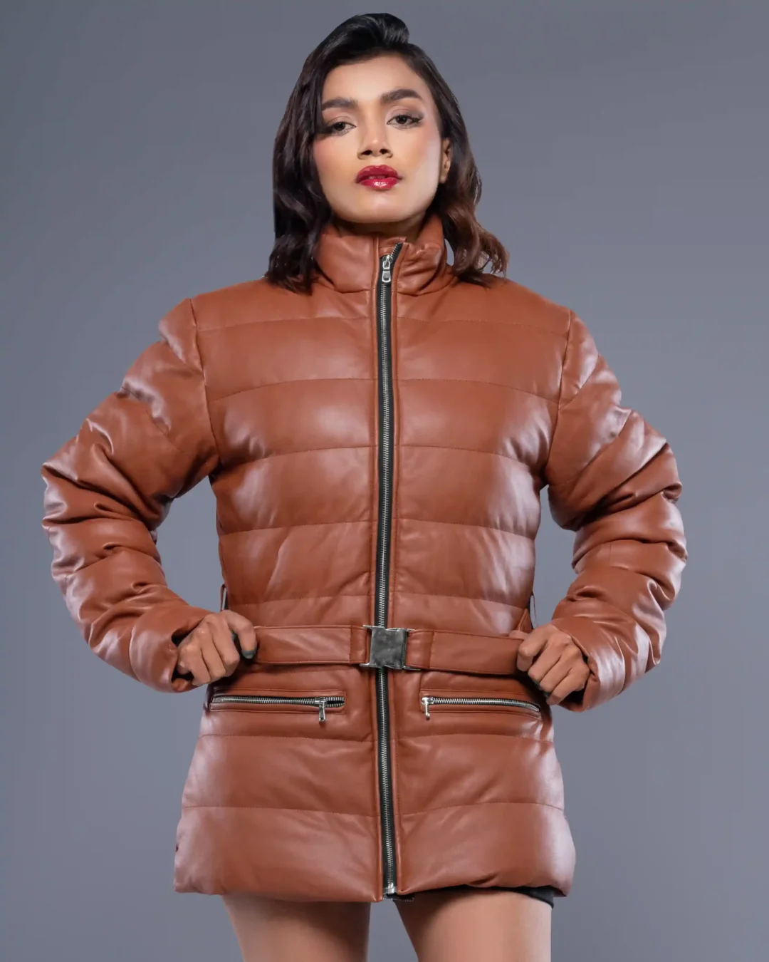 Robin Women's Vegan Leather Duck Down Puffer Jacket