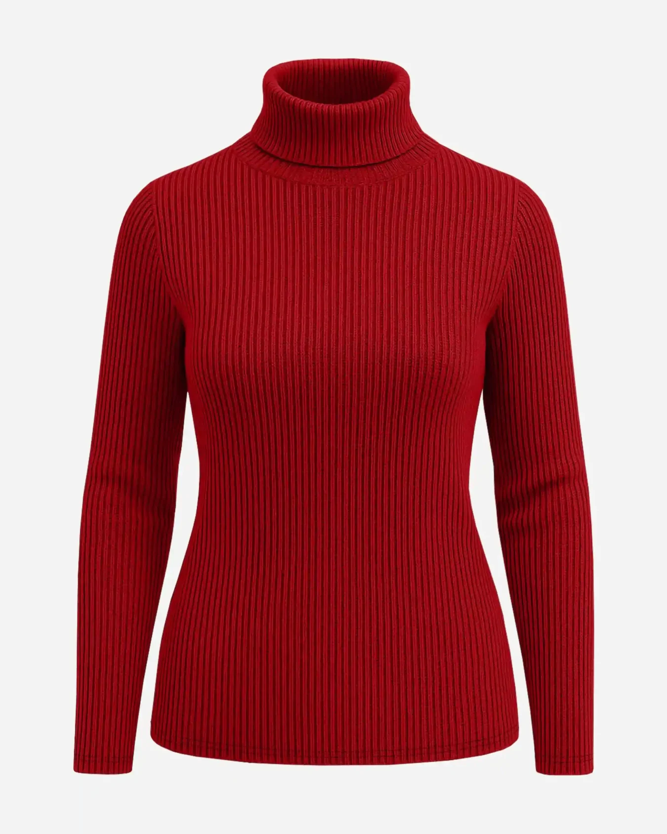 Jane rib knit cotton turtleneck sweater front view-black