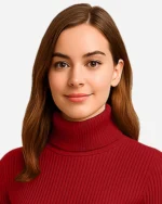 Closeup shot Jane red rib knit turtleneck
