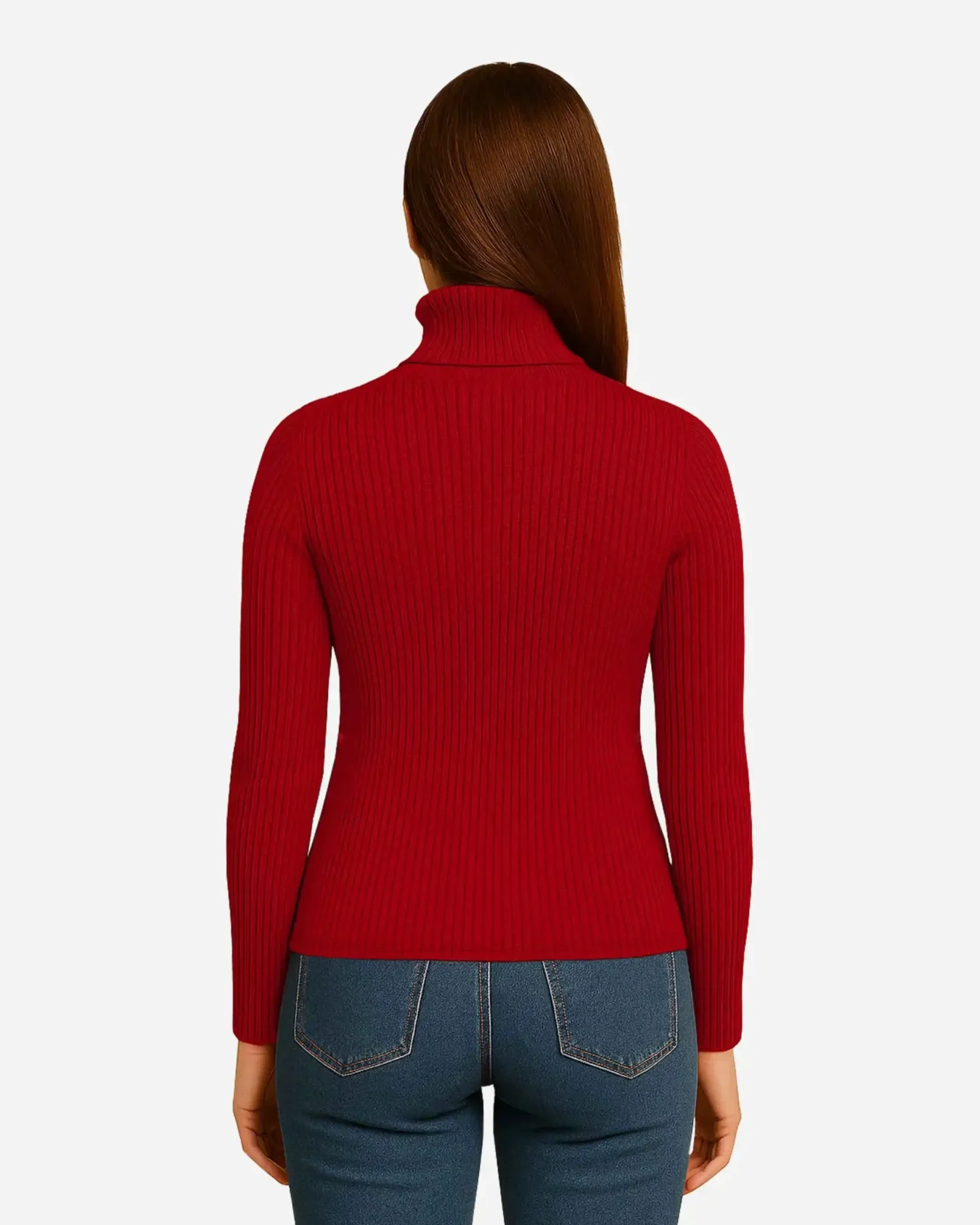 Back view of Jane rib knit turtleneck