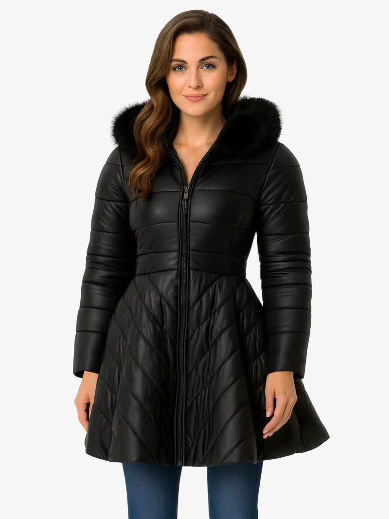 Furvogue Long Puffer Coat with Faux Fur Hood