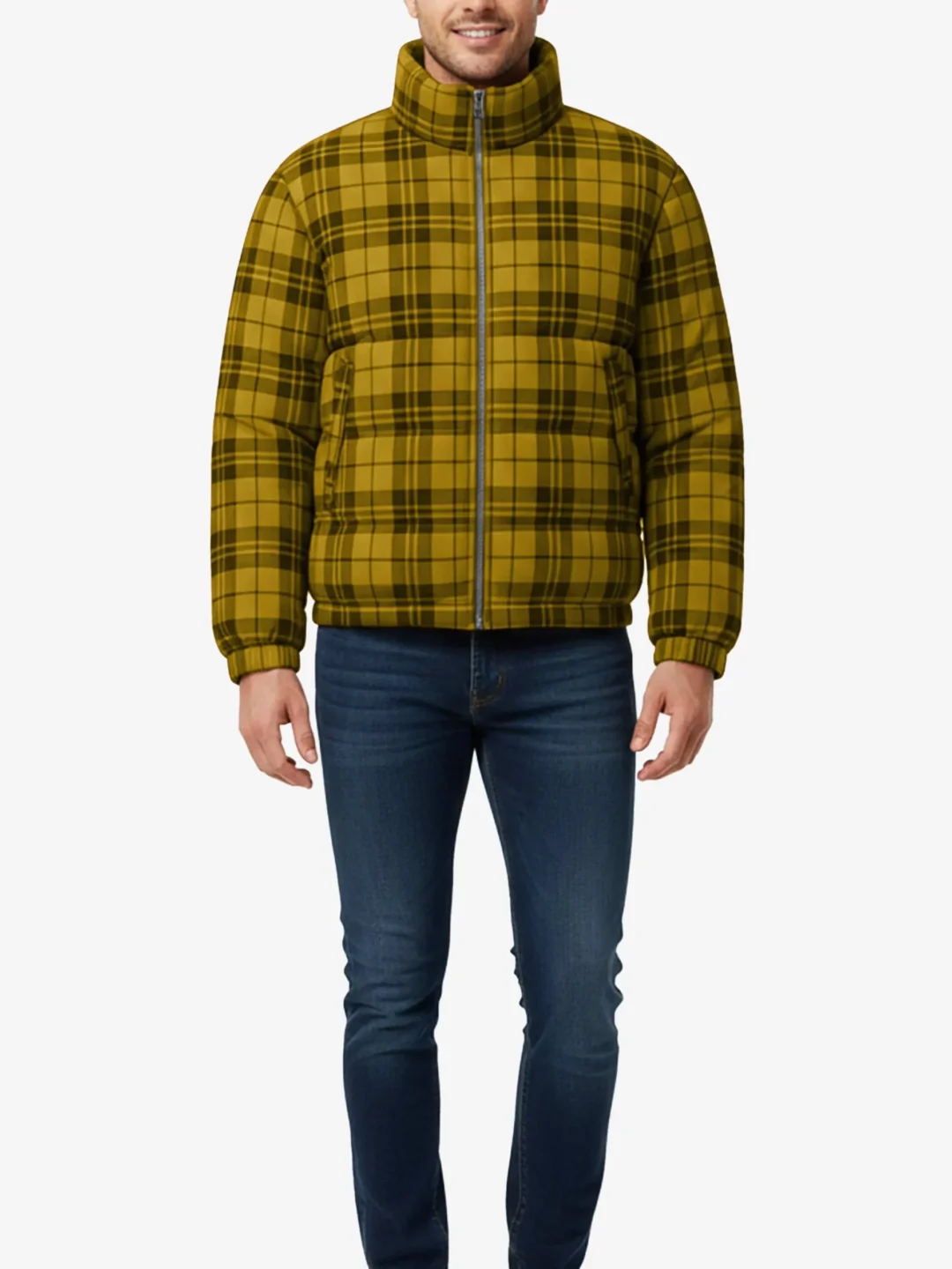 Wood Plaid Checkered Winter Puffer Men