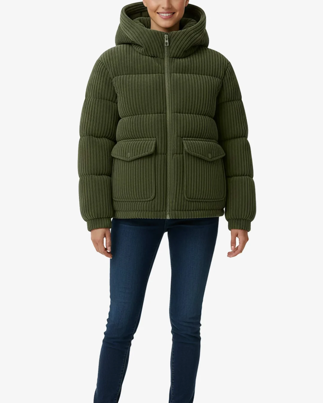 Heritage Corduroy Cropped Hooded Puffer Women