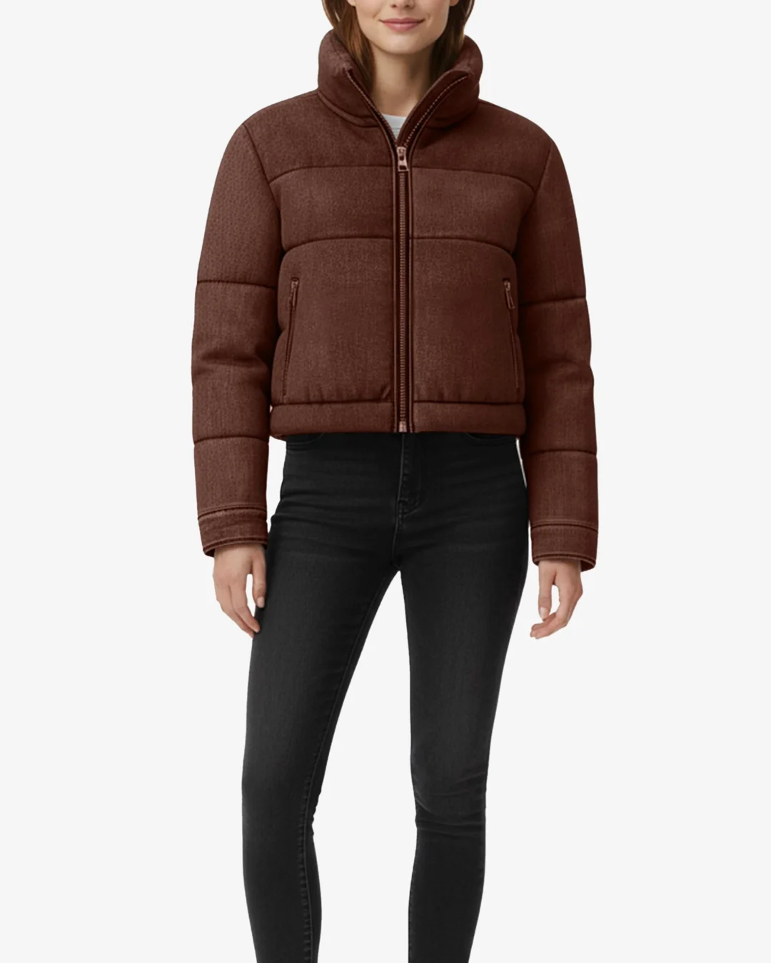 Modern Tartan Textured Cropped Puffer Women