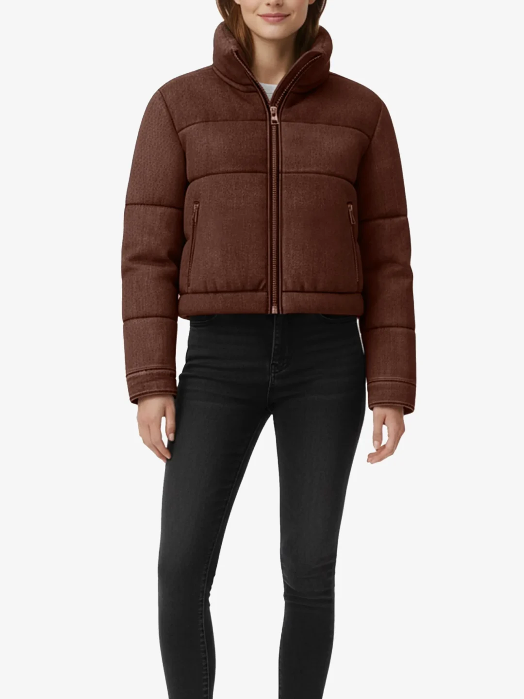 Modern Tartan Textured Cropped Puffer Women