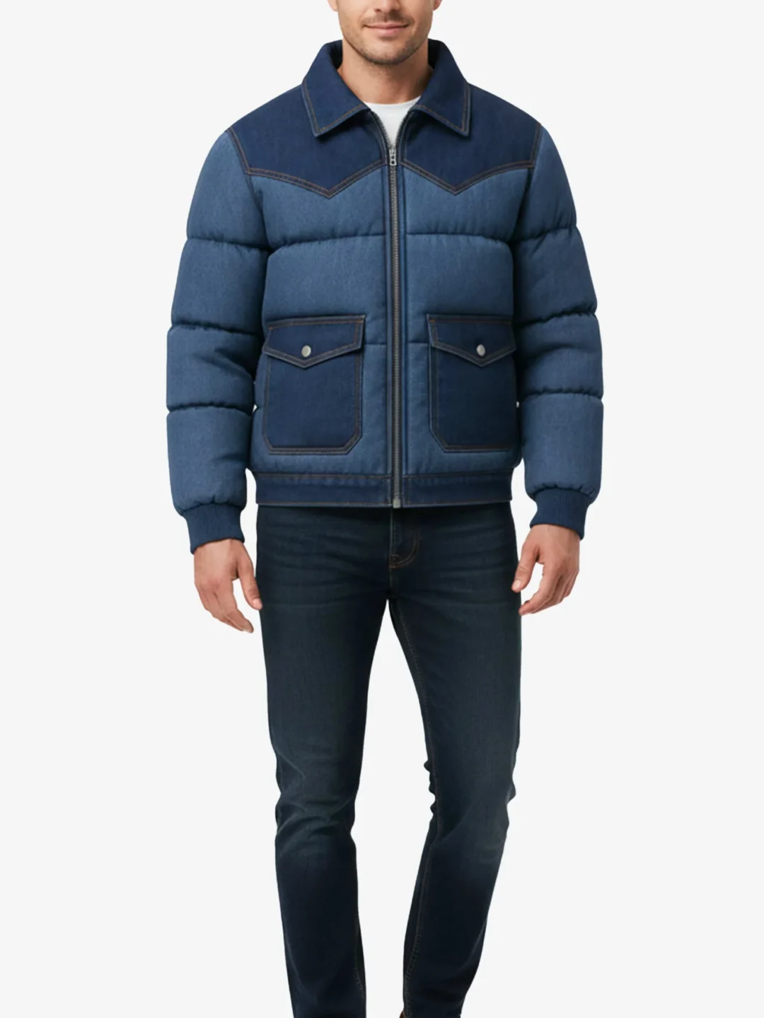 Oceansteel Denim Puffer Jacket For Men