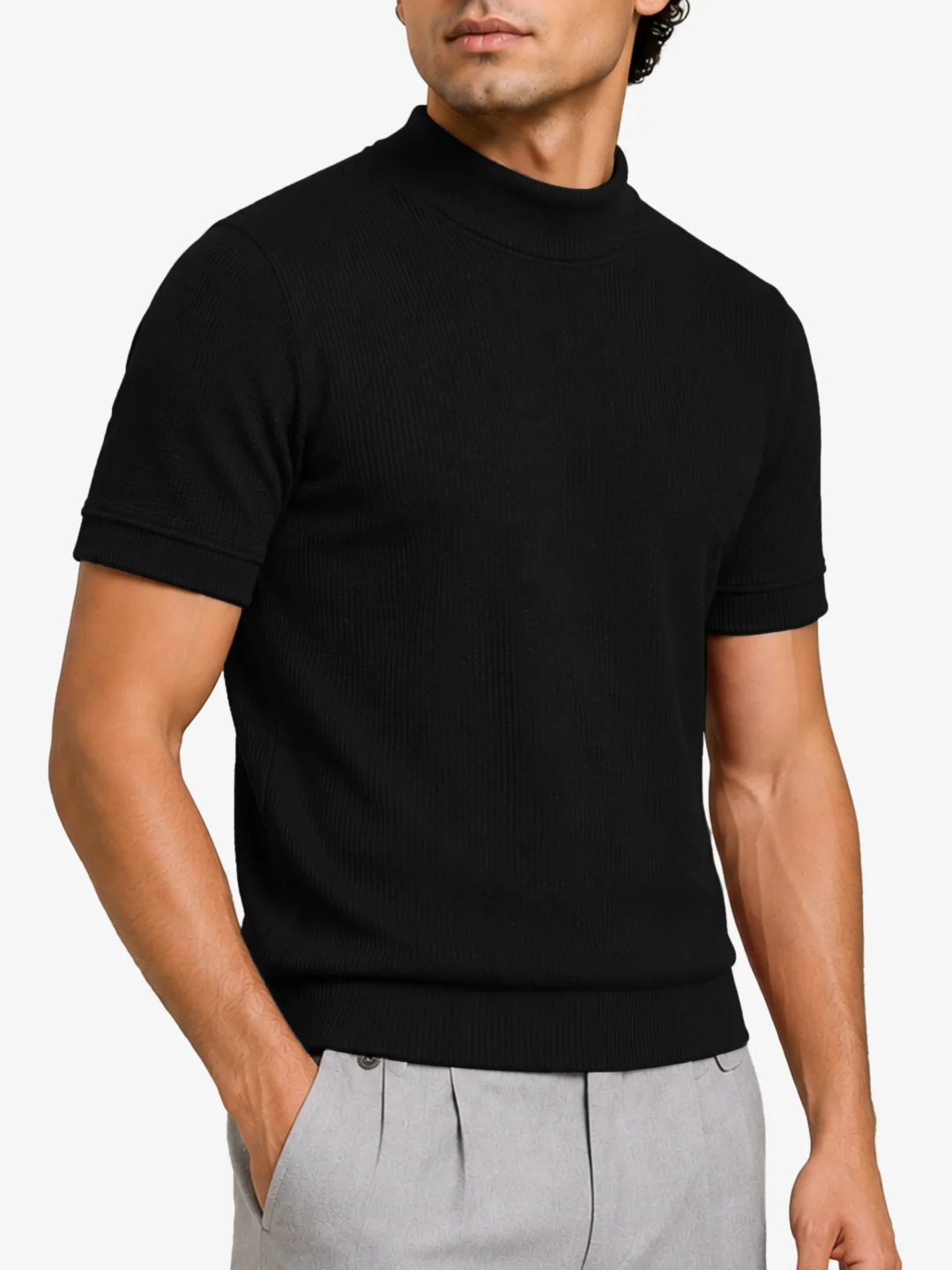 Flex Mock Neck T Shirt Slim Fit Stretch Casual Everyday Wear