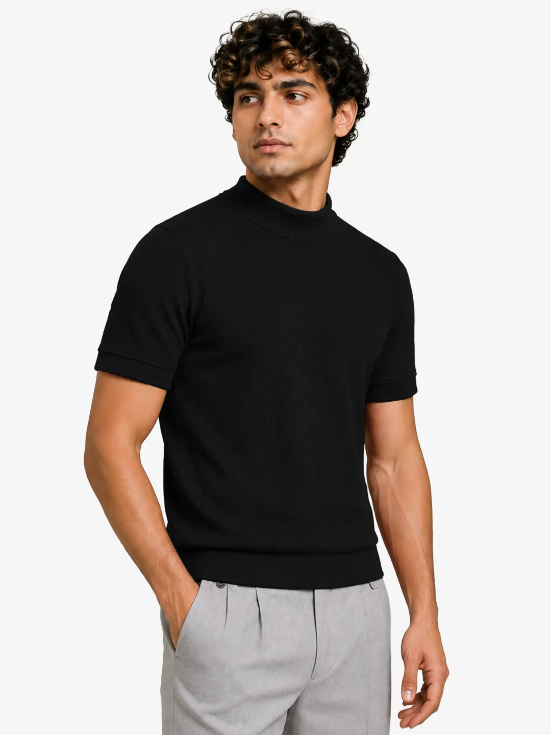 Flex Mock Neck T Shirt Slim Fit Stretch Casual Everyday Wear
