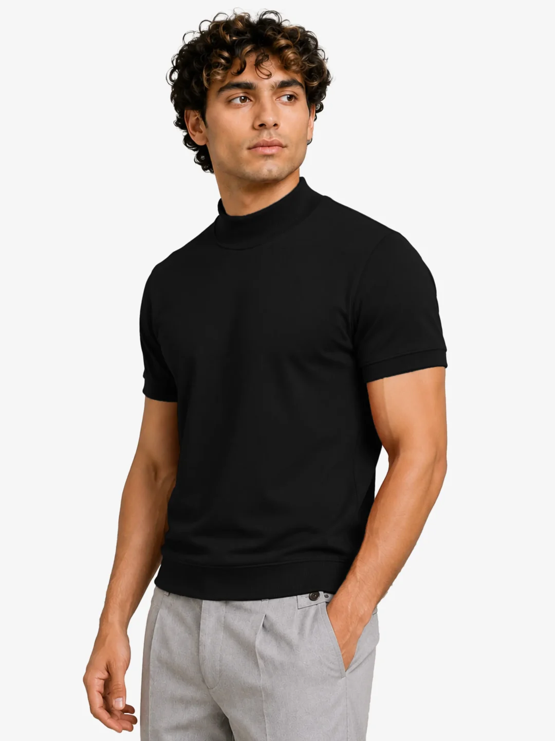 Melan Mock Neck Sweatshirt for Men Slim Fit Casual Wear