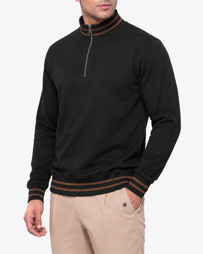 Maxwell 2.0 Brown Collar Lines Zip Pullover Sweatshirt Regular Fit