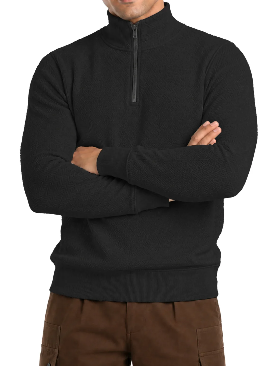 Quard Men’s Textured Zipper Pullover Sweater Regular Fit Casual Sweatshirt