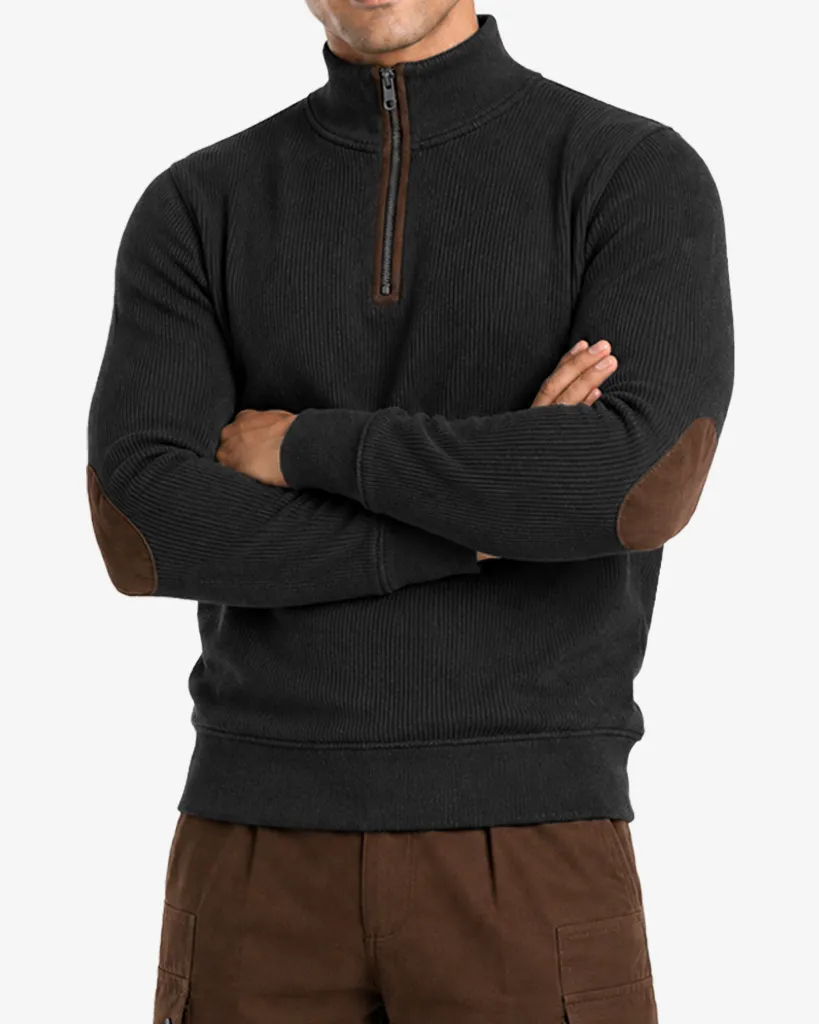 Jasco Men’s Zipper Ribbed Pullover Sweater Regular Fit Casual Sweatshirt