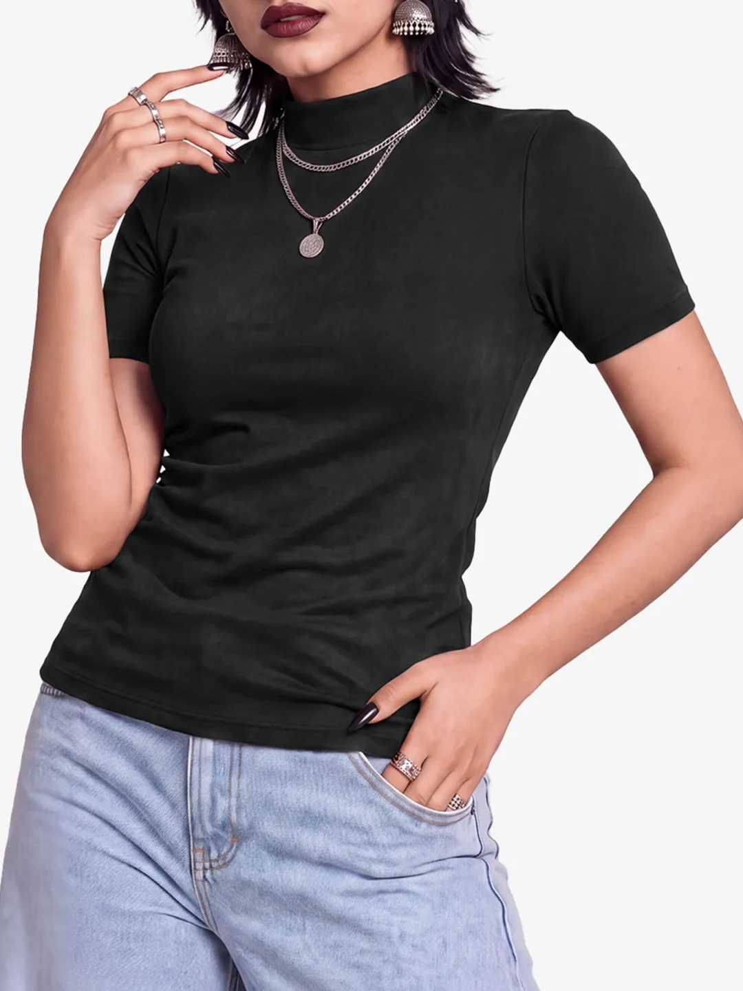 Grevia Mock Neck Short Sleeve Top for Women