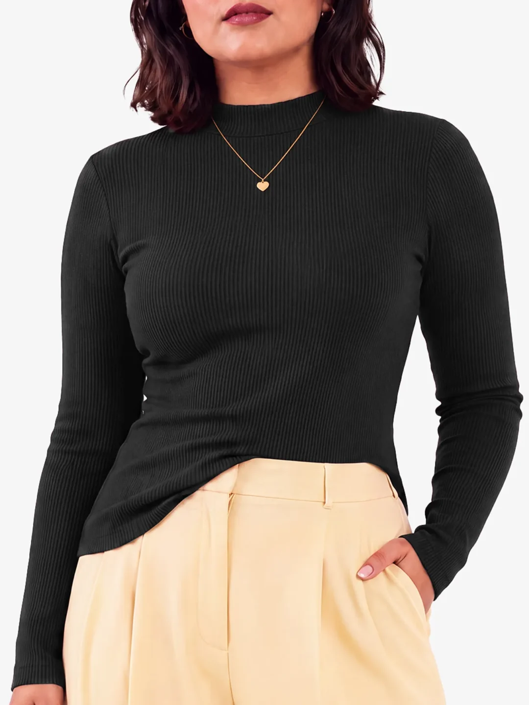 Jenny Mockneck Long Sleeves Ribbed Top for Women